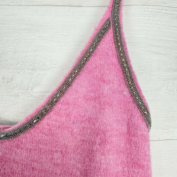 Zara Wool Alpaca Blend Mini Dress Size S Pink Embellished Straps Coquette Twee - Picture 4 of 13